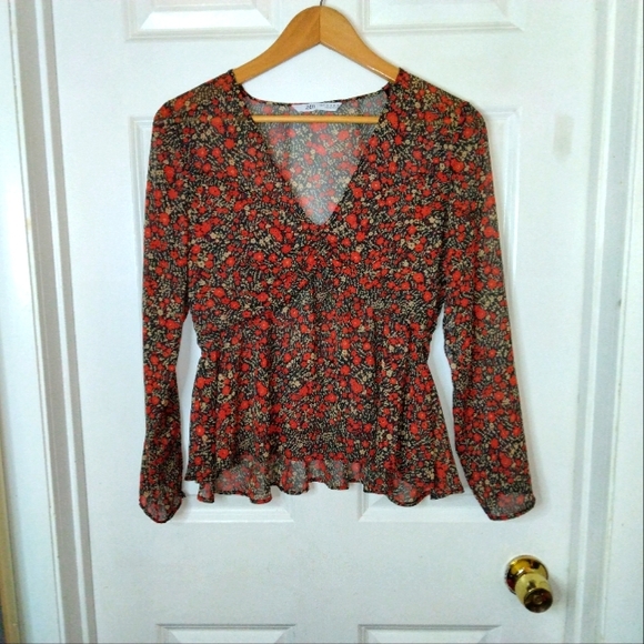 Zara Tops - Zara Floral Sheer Longsleeve Top Size M